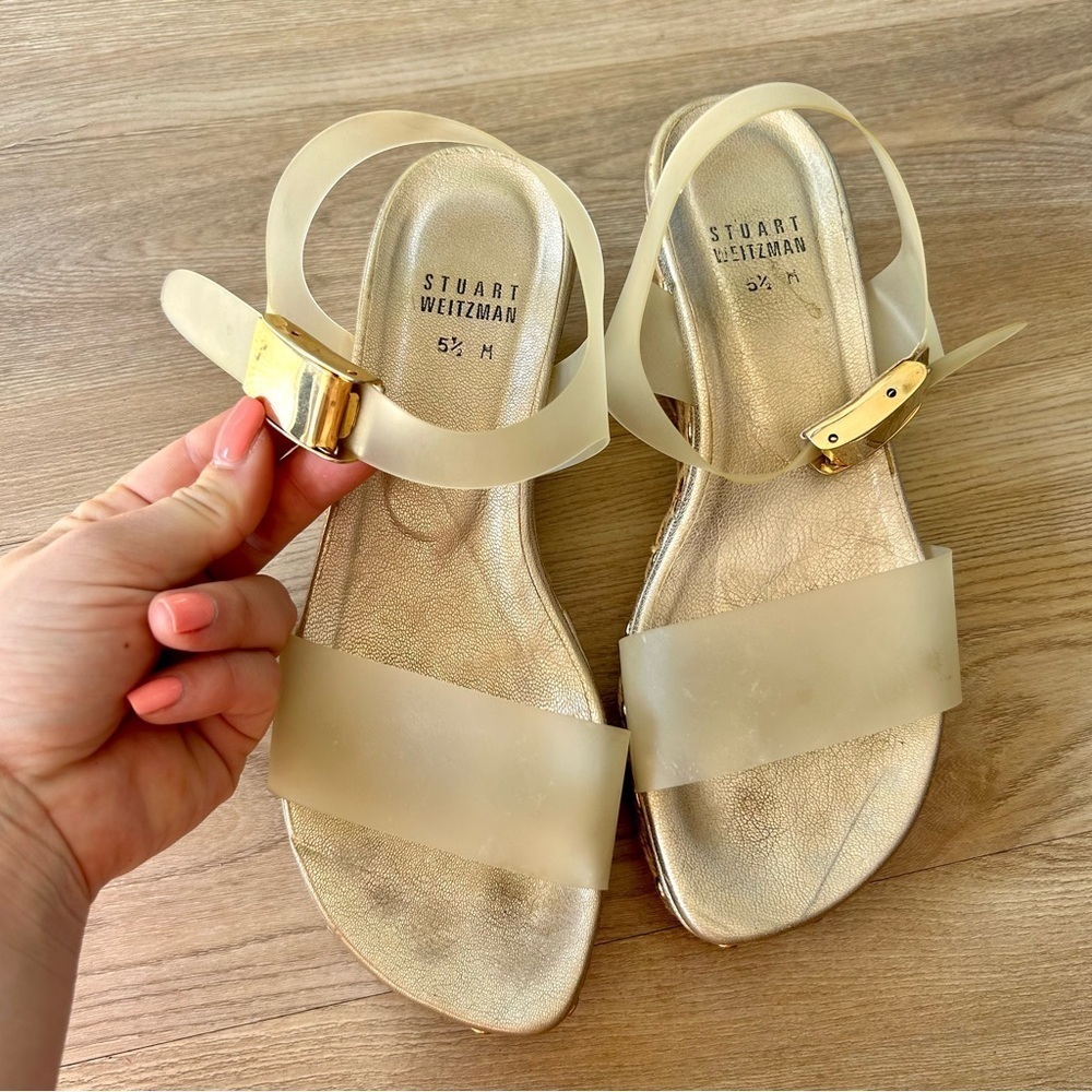 Stuart Weitzman Clear Strap Platform Wedge Sandals | Size 5.5